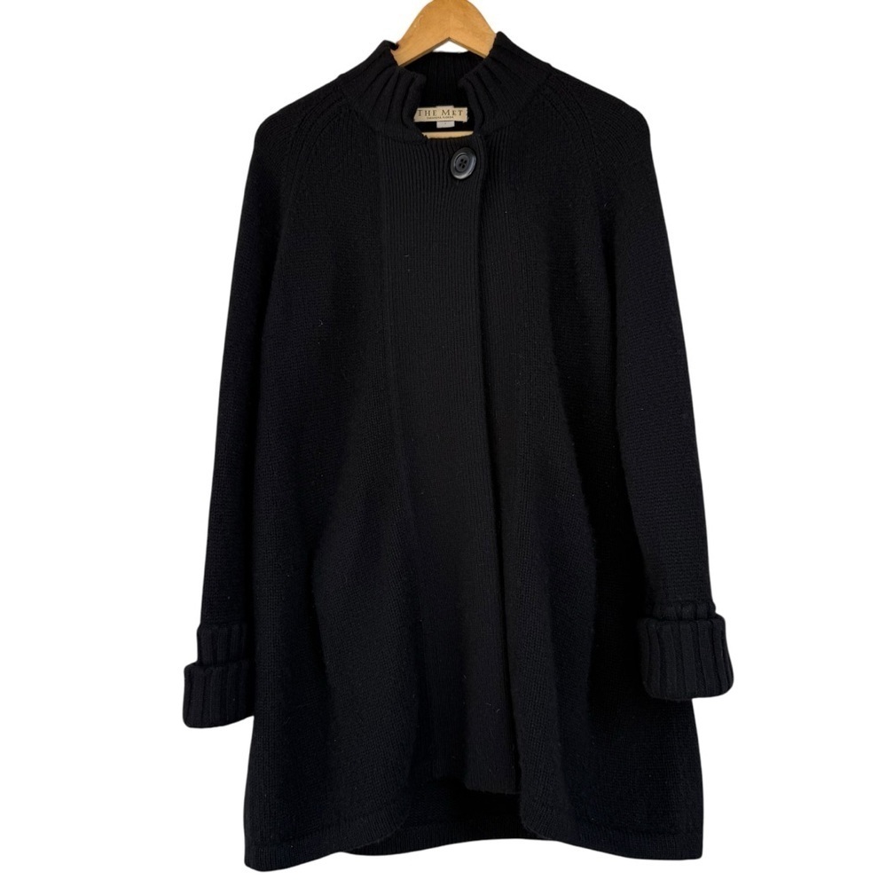 100% Cashmere Black Knit Cape Coat Sweater L Cozy Luxury Layer • Warm & Soft